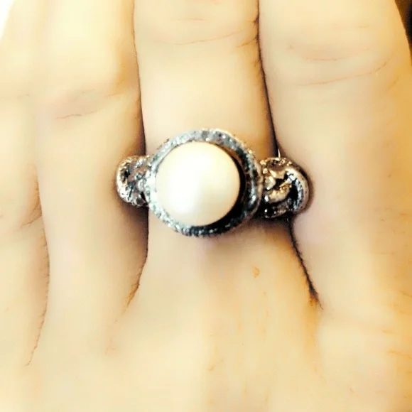 Vintage Sterling Silver & Large Freshwater Pearl Ring- Size 6 - Picture 8 of 8